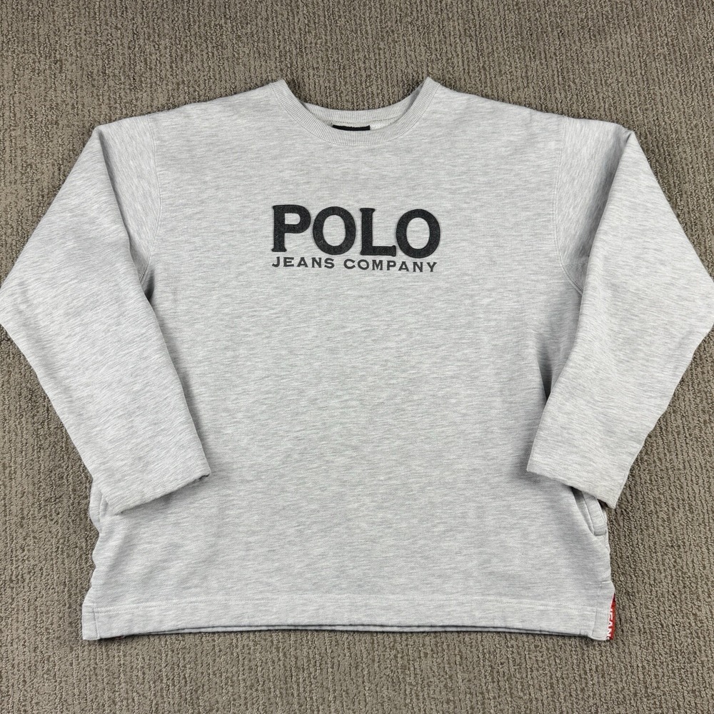 VTG Polo Jeans Ralph Lauren Mens M/L Pullover Sweatshirt Crew Neck Grey 90s Y2K